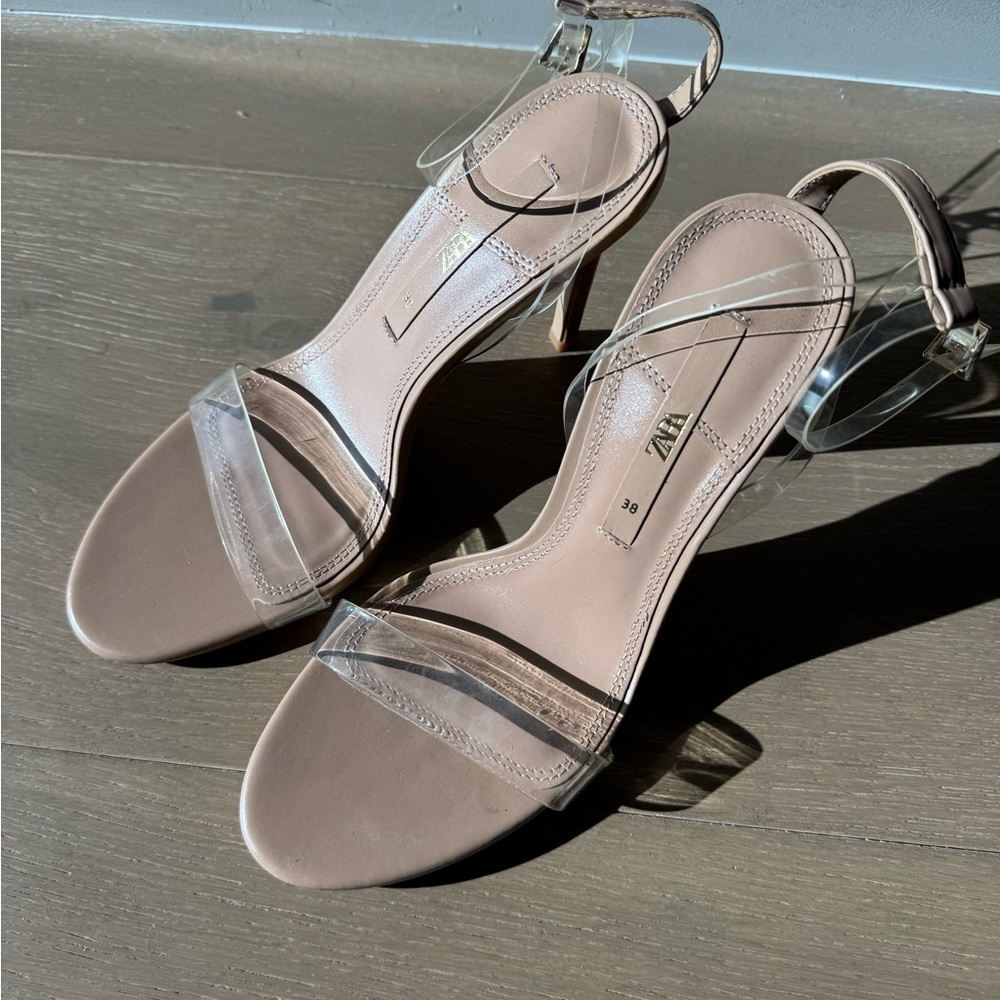 Zara Beige Heels with Transparent Straps